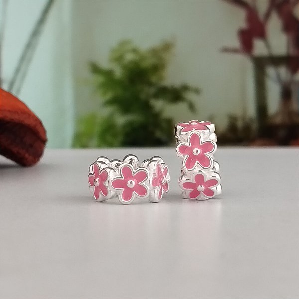 Berloque Separador Flor Rosa - Prata 925 - PDR9-1378