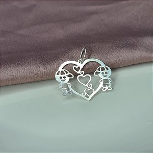 Pingente Filhos( Meninos ) Coração - Prata 925 - MPI129-1596