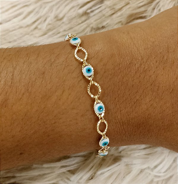 Pulseira Trabalhada C/ Olho Grego Semijoia 18k- MP183-1066