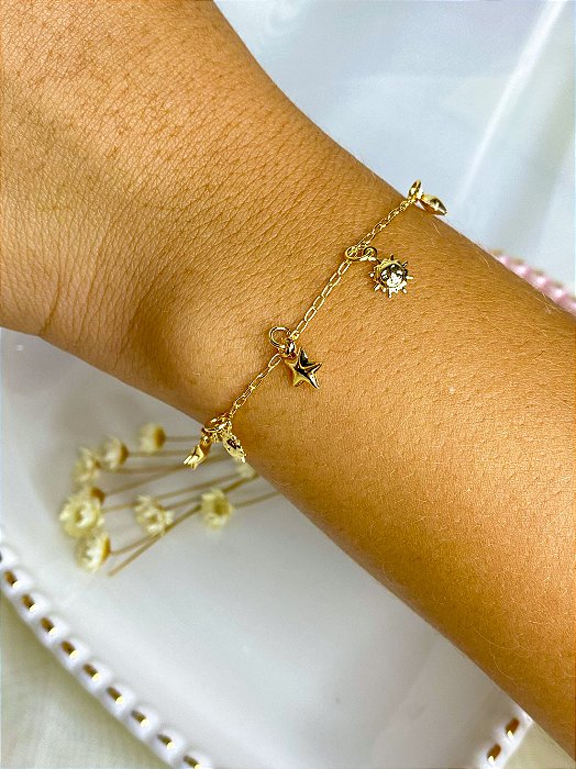 Pulseira Infantil Sol e Estrelas - Semijoia 18k MP161-750