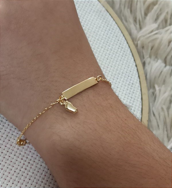 Pulseira Infantil Plaquinha Pezinho - Semijoia 18k MP169-1070