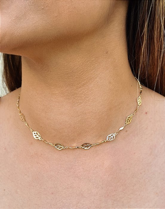 Gargantilha Choker Folha - Semijoia 18k MC354-1590