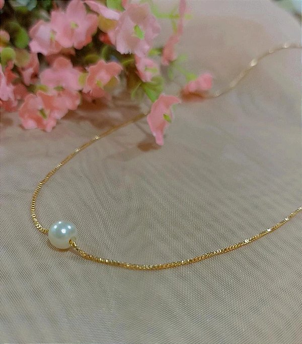Gargantilha Bola/ Pérola Semijoia 18k- MC339-1168