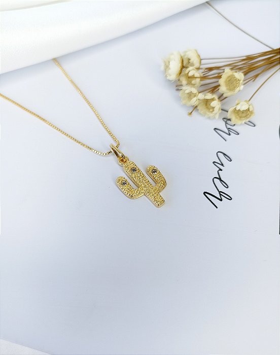 Gargantilha Cacto Cravejada - Semijoia 18k MC316-2294