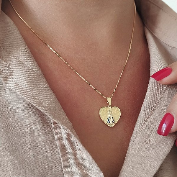 Gargantilha Nossa Senhora Cravejada - Semijoia 18k MC 304-22140