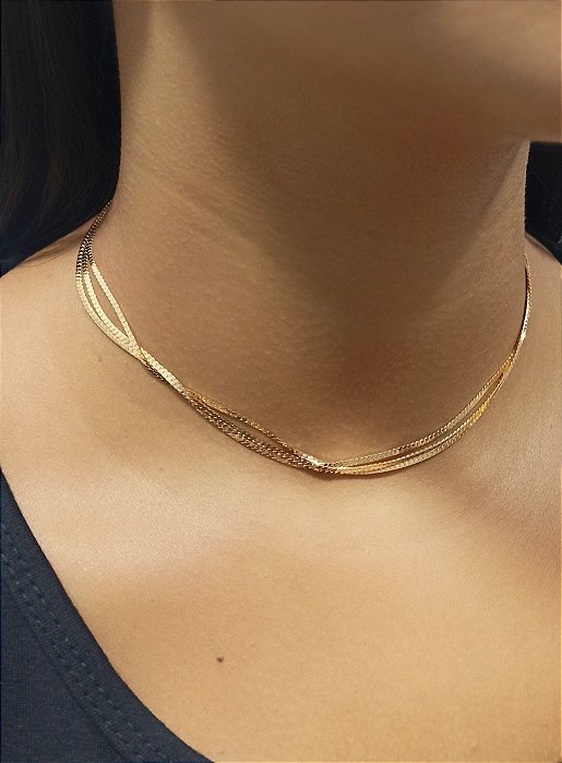Gargantilha Choker Laminada Tripla - Semijoia 18k MC351-22140