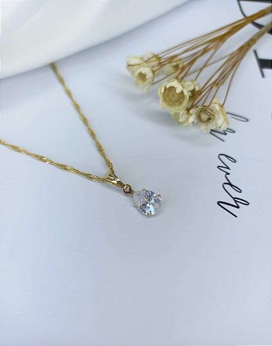 Gargantilha Gota Ponto de Luz Semijoia 18k-MC386-13130