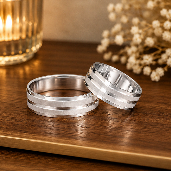 Aliança 2 Frisos Diamantados - 6.5mm - Prata 925 - ( Unidade ) - AL20-X560