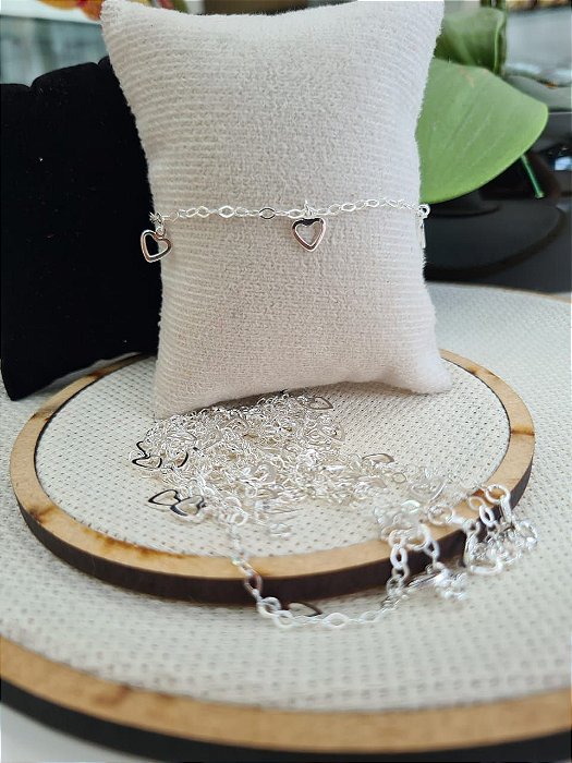Pulseira c/ Corações Prata 925 - 18cm - MP200-1994