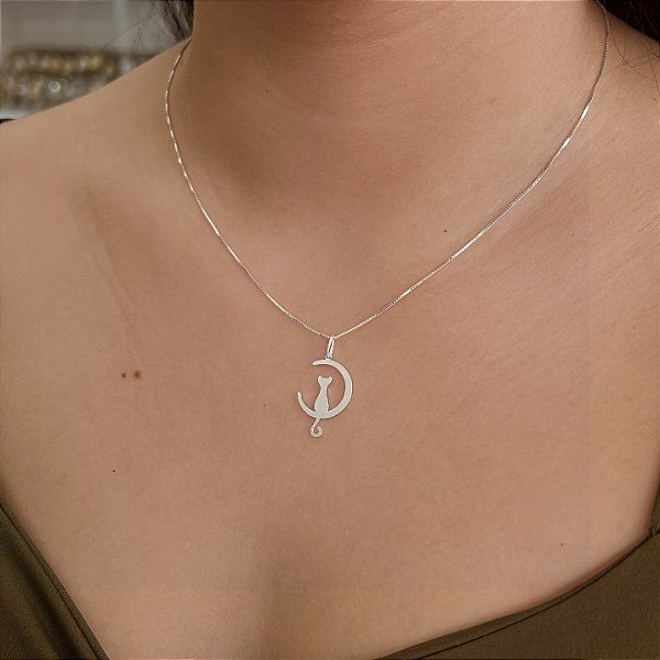 Gargantilha Gato na Lua - Prata 925 - MC393-26144