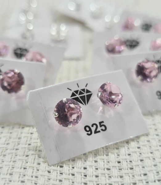 Brinco Ponto de Luz Rosa Prata 925 - 6 mm - MB526-620