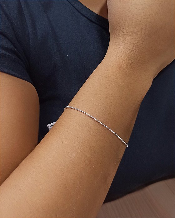 Pulseira Bolinhas Diamantadas Prata 925- 18 cm - MP223-1048