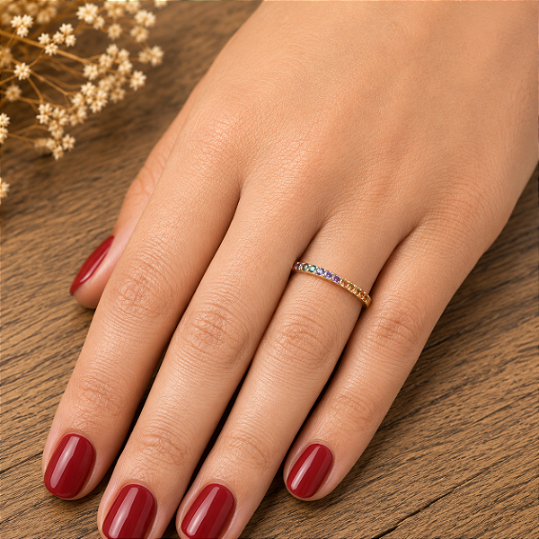 Anel Aparador Cravejado Multicor - Semijoia 18k - MA112-660
