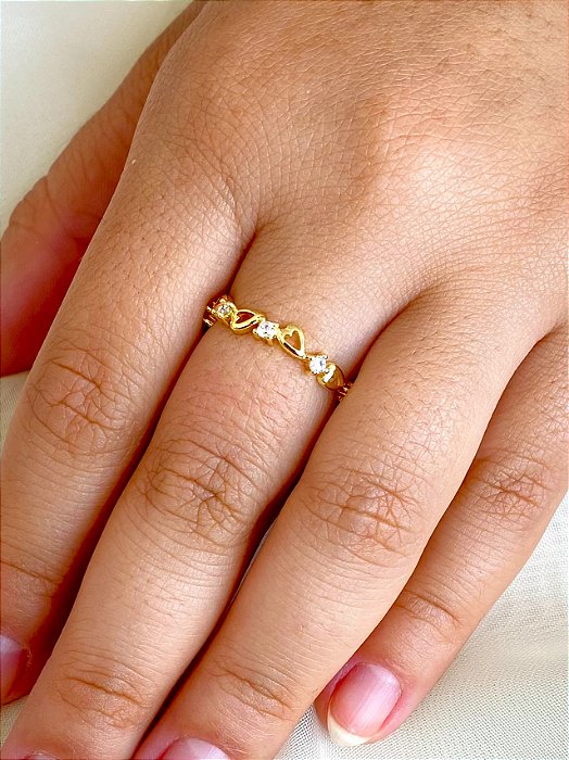 Anel Corações Vazados Cravejado - Semijoia 18k - MA115-880