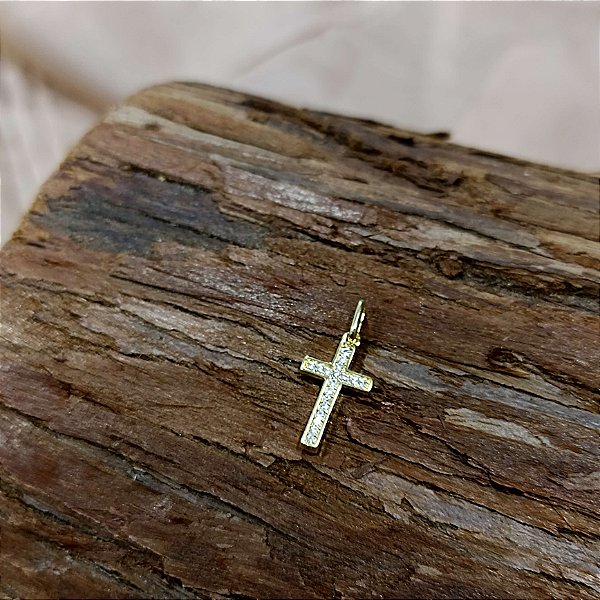 Pingente Cruz Cravejada - Semijoia 18 k - 14 mm