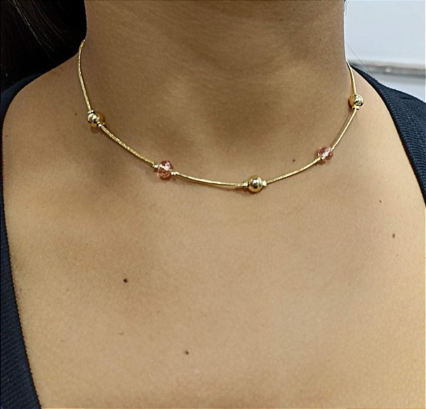 Gargantilha Choker Bolas - Semijoia 18 k - 42cm com ajuste para 36 cm