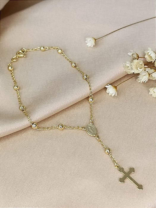 Pulseira Terço - Semijoia 18 k - 20cm - MP330-07170
