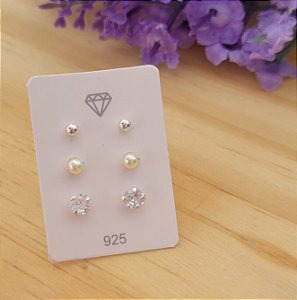 Trio Ponto De Luz - Pérola - Bolinha - Prata 925 - MB633-1372