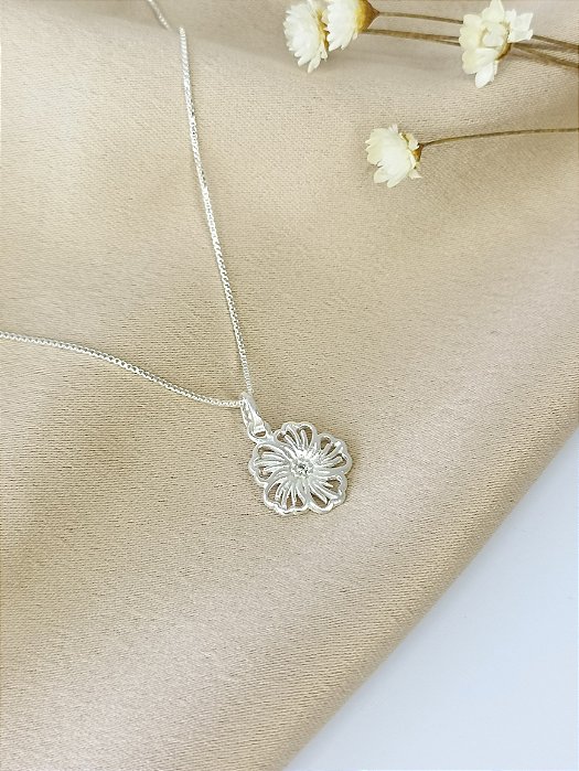 Gargantilha Flor Com Pedra - Prata 925 - MC655-2088