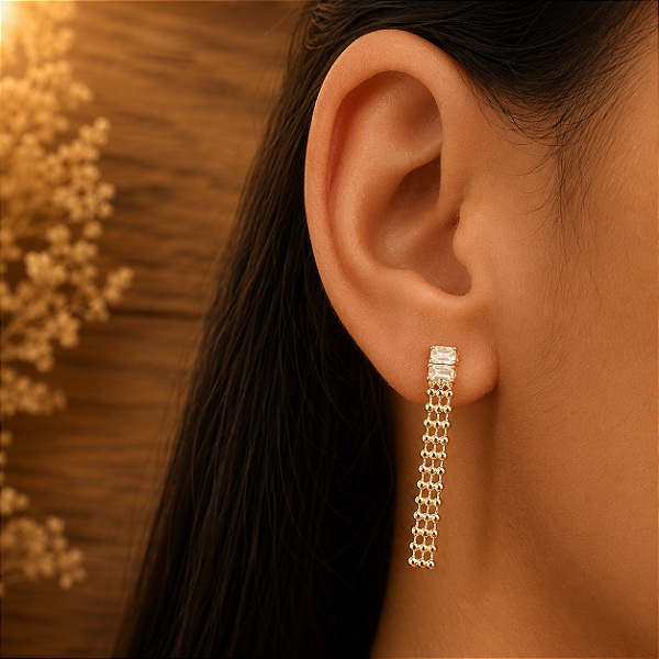 Brinco Longuinho Bolinhas - Semijoia 18k