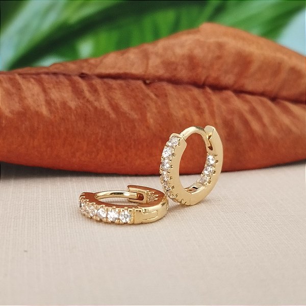 Argola Cravejada - Semijoia 18k - 11 mm