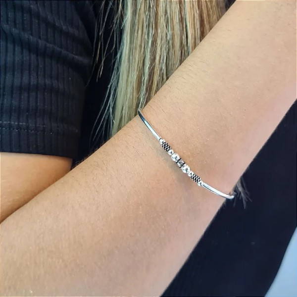 Bracelete com Nylon Prata 925 - 60mm