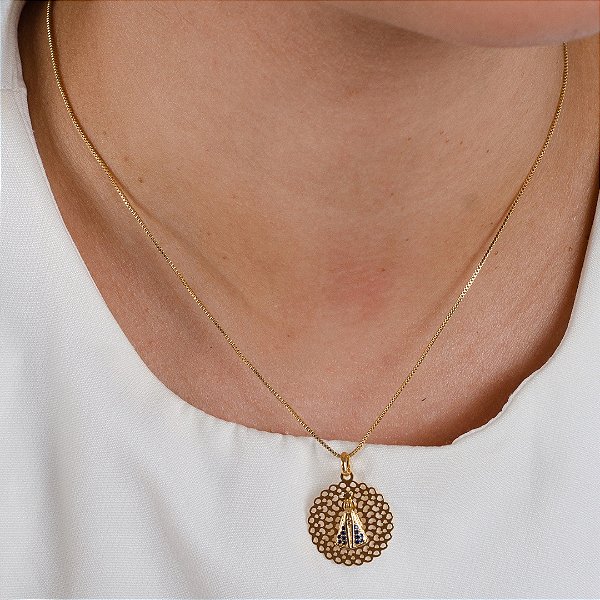 Gargantilha Mandala Nossa Senhora Aparecida Cravejada Zirconias - Semijoias 18k - MC687-13170