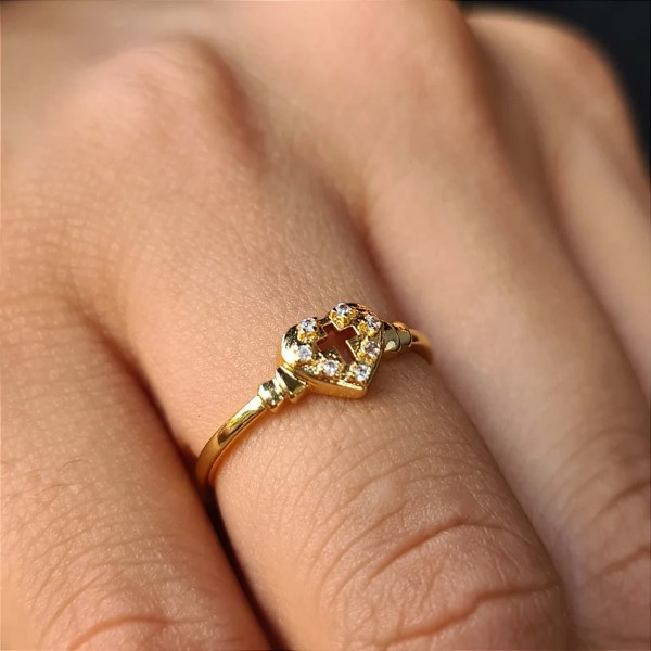 Anel Coração C/ Cruz Cravejada - Semijoia 18k - MA160-564