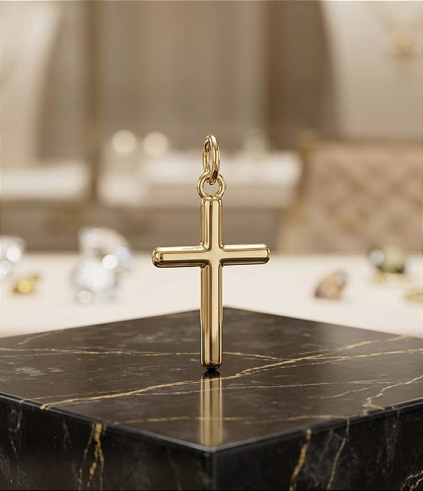 Pingente Crucifixo Liso - Semijoia 18k - MPI221-X120