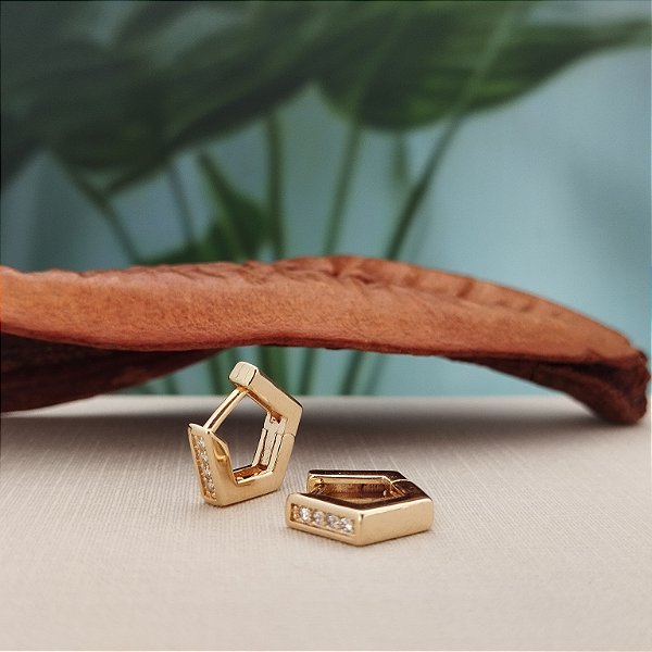 Argola Geométrica Cravejada 11 mm - Semijoia 18k - MB714-754