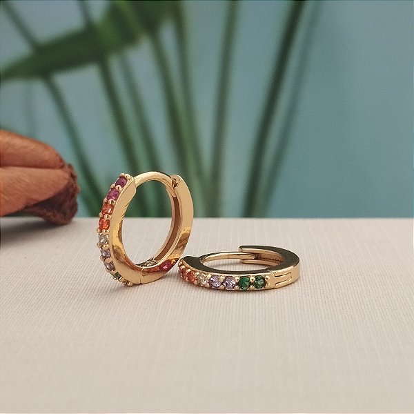 Argola Cravejado 15 mm - Semijoia 18k - MB807-658