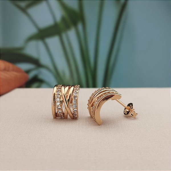 Argola C/ Tarraxa Cravejada Vazada 12 mm - Semijoia 18k - MB783-880