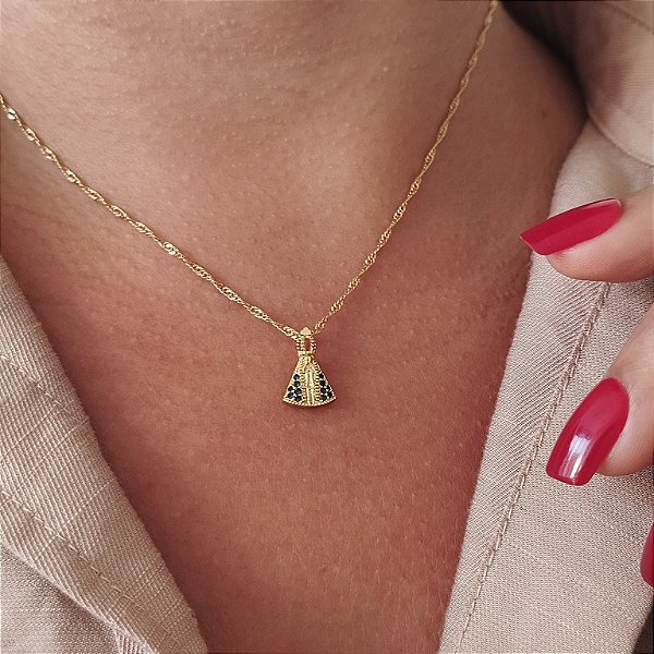 Gargantilha Nossa Senhora Aparecida Cravejada - Semijoia 18k - MC795-12144