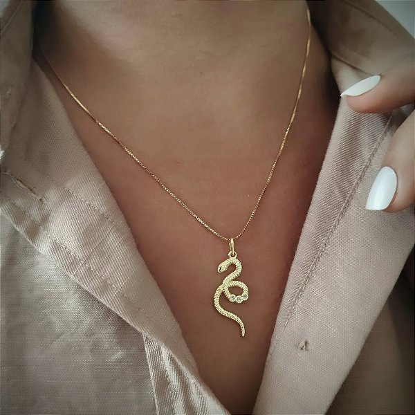 Gargantilha Cobra Cravejada - Semijoia 18k - MC798-14100