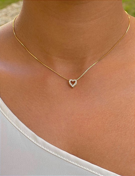 Gargantilha Coração Cravejado - Semijoia 18k - MC813-778
