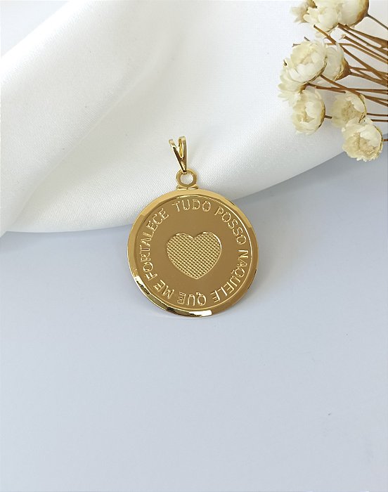 Pingente Medalha C/ Frase - Semijoia 18k - MPI256-772