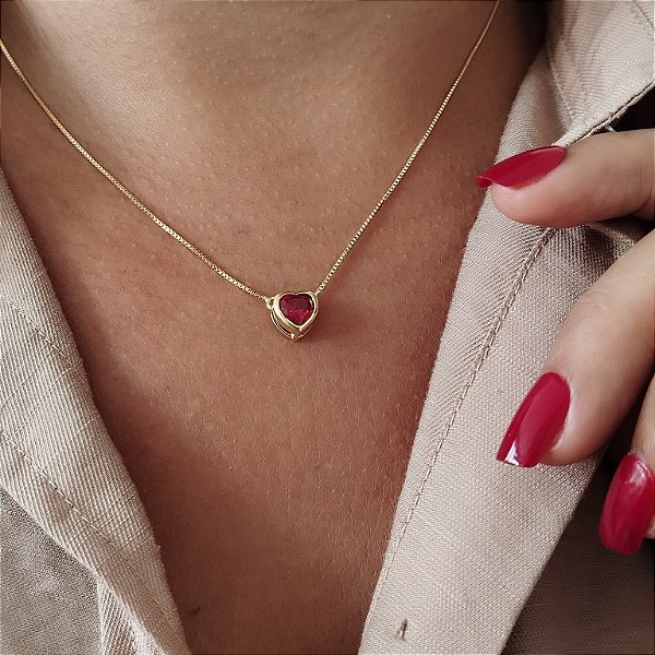 Gargantilha Coração Vermelho - Semijoia 18k - MC833-1378