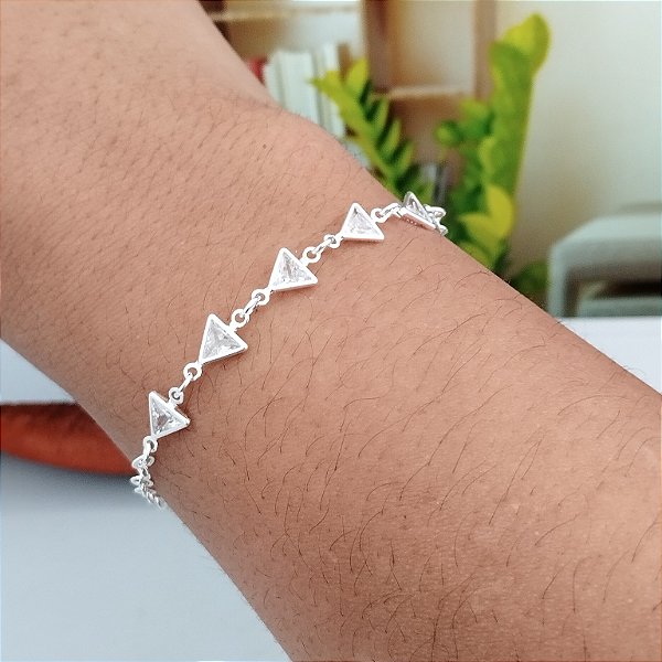 Pulseira Triângulos Zircônias - Prata 925 - 19 cm - MP427-21126