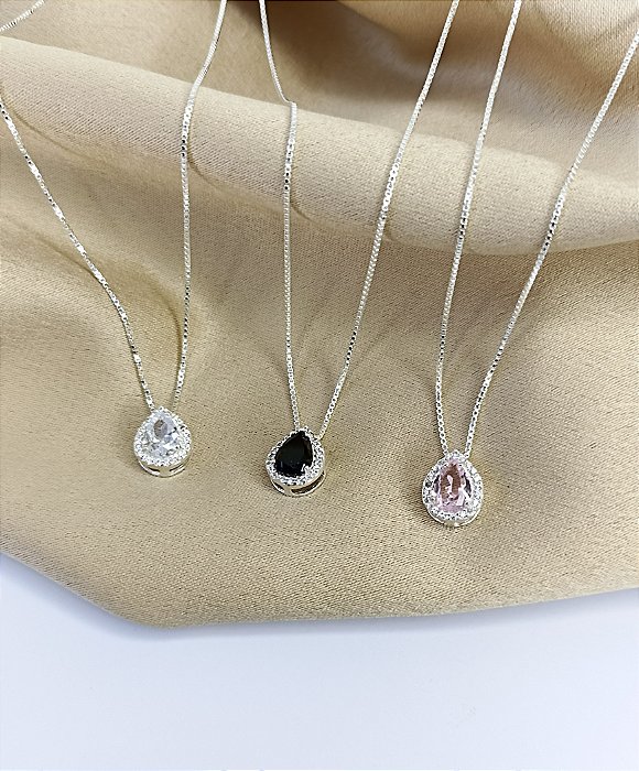 Gargantilha Gota Cravejada Com Zircônias- Prata 925 - 45cm - MC867-25120