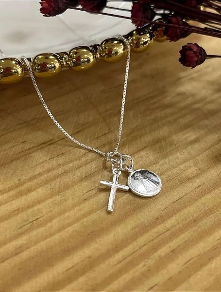 Gargantilha Crucifixo e Nossa Senhora Aparecida - Prata 925 - MC913-1994