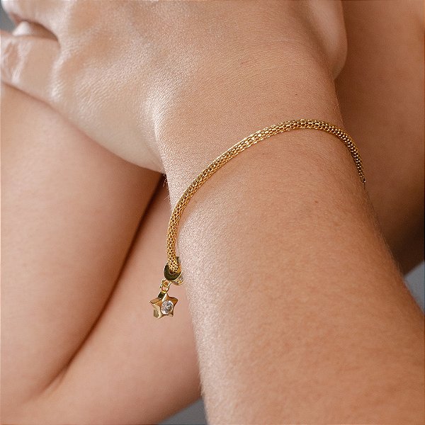 Pulseira Pipoca C/Pingente Estrela - Semijoia 18 k - 17cm + 5cm ( extensor )