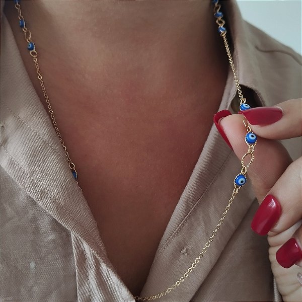 Gargantilha Olho Grego - Semijoia 18k - 66cm + 4cm (extensor) - MC933-16180