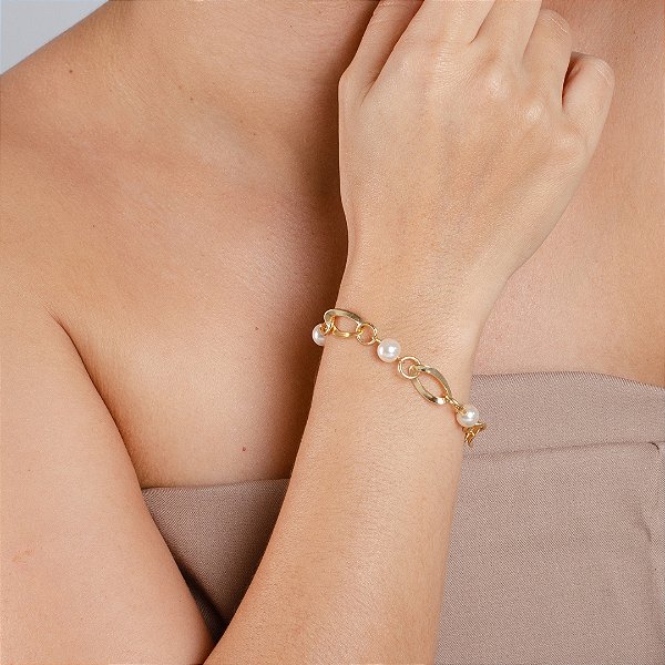 Pulseira C/ Argolas e Pérolas - Semijoia 18k - MP494-13280
