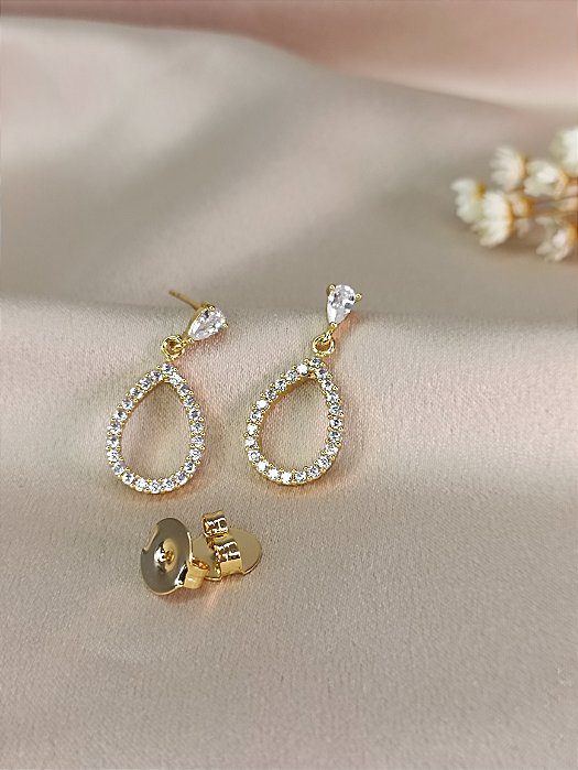 Brinco Gota Cravejado - Semijoia 18k - BR171-780