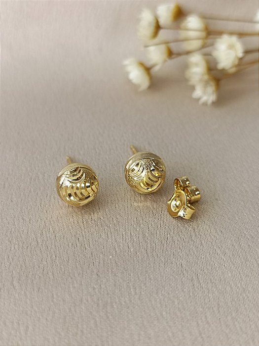 Brinco Bola Trabalhada - Semijoia 18k - BR250-0292