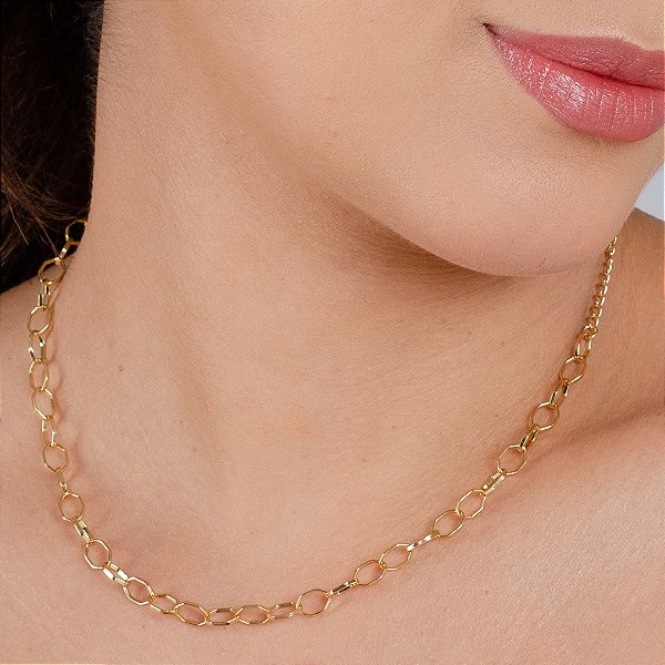 Gargantilha Choker Elo Geométrico - Semijoia 18k - MC946-22260