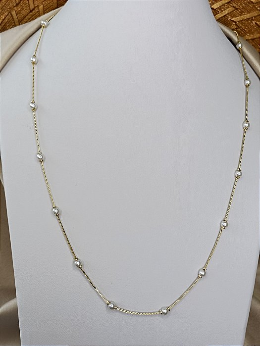 Gargantilha Longuinha C/Pérolas - 60cm - Semijoia 18k - MC964-13160