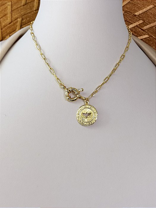 Gargantilha Elo Cartier C/ Pingente Espírito Santo - Semijoia 18k - MC965-30300