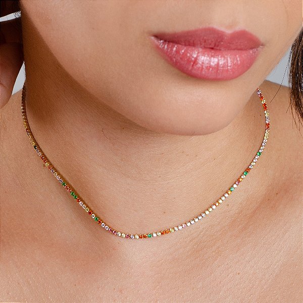 Gargantilha Choker Riviera Multicor- Semijoia 18k - MC969-14170