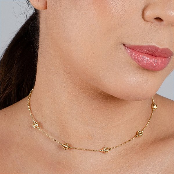 Gargantilha Choker Bolas Detalhadas - Semijoia 18k - MC993-07220